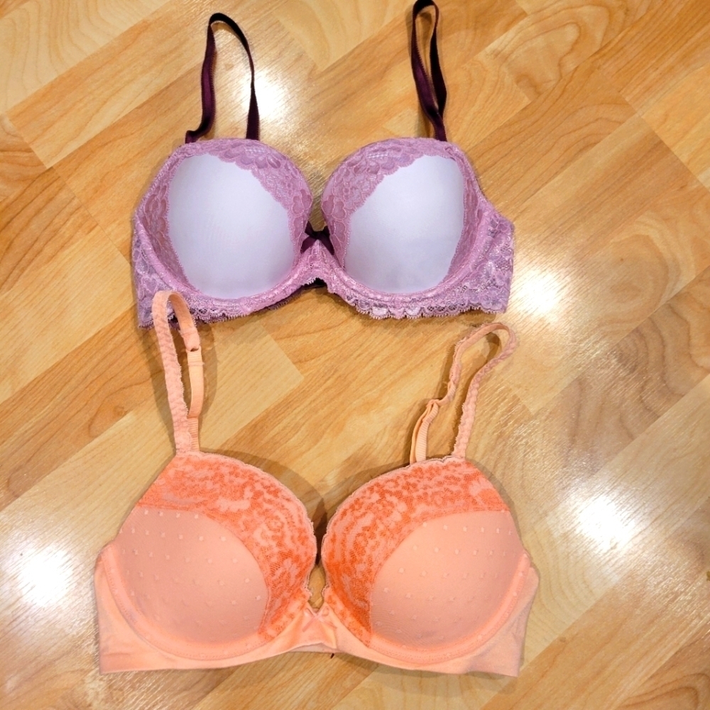 Victoria's Secret And Aerie Purple and Orange Lace Bra Bundle Size 32D